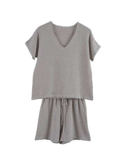 Ensemble short t-shirt en lin coton  SYMI Harmony - Haomy | La Madeleine Déco