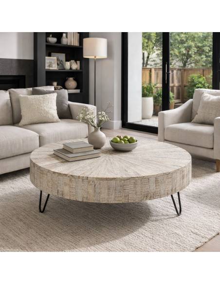 Table basse manguier pied fin metal | La Madeleine Déco