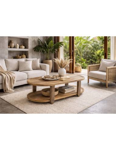 Table basse arrondie acacia | La Madeleine Déco