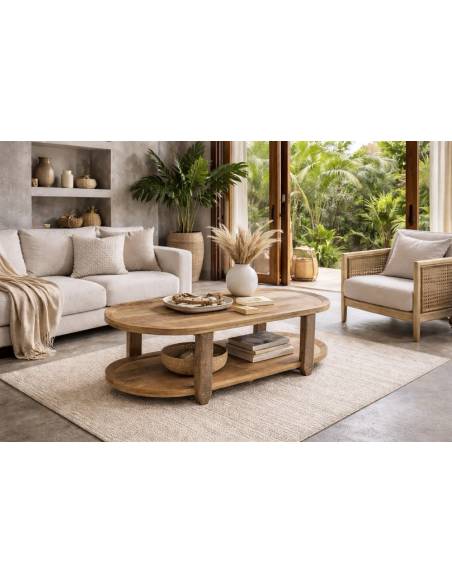 Table basse arrondie acacia | La Madeleine Déco