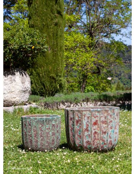 Poterie striée patinée émeraude | La Madeleine Déco