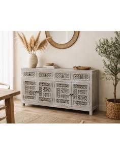 Grand buffet en bois sculpté BOHOL | La Madeleine Déco