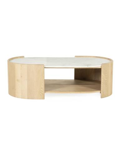 Table basse chêne et marbre DON | La Madeleine Déco