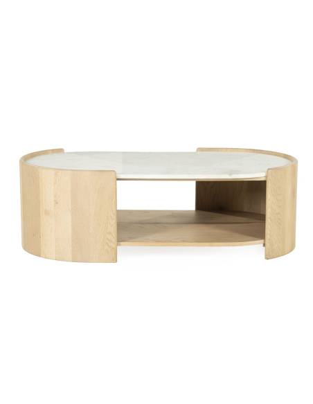 Table basse chêne et marbre DON | La Madeleine Déco