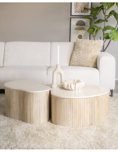 Table basse manguier et marbre KIRA | La Madeleine Déco