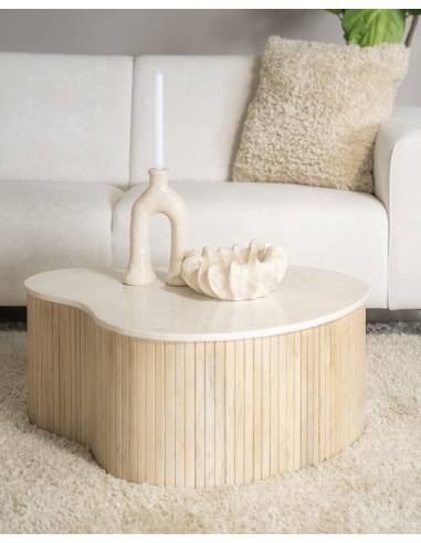 Table basse manguier et marbre KIRA | La Madeleine Déco