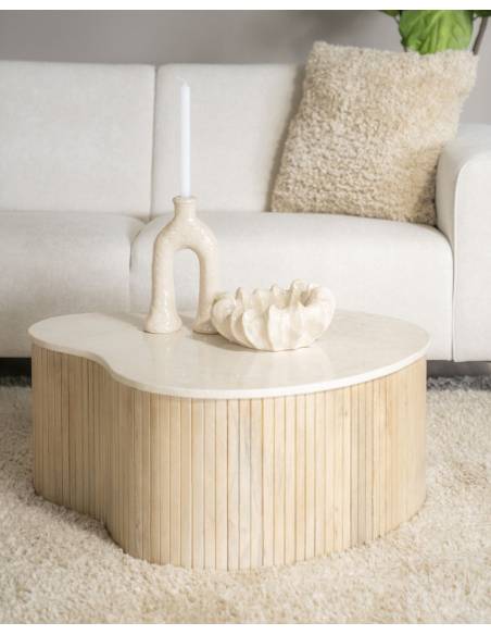 Table basse manguier et marbre KIRA | La Madeleine Déco