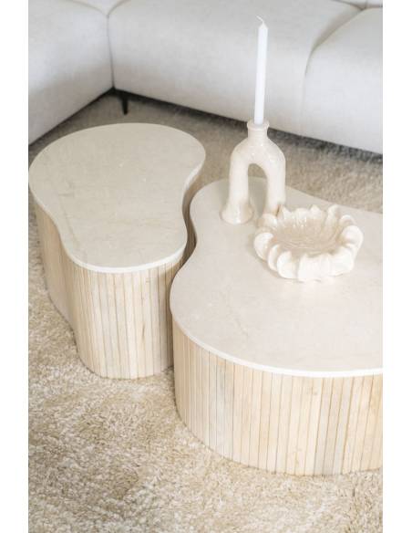 Table basse manguier et marbre KIRA | La Madeleine Déco