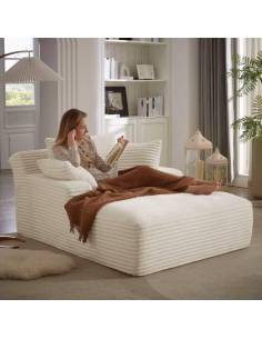 Méridienne côtelé beige RUNE | La Madeleine Déco