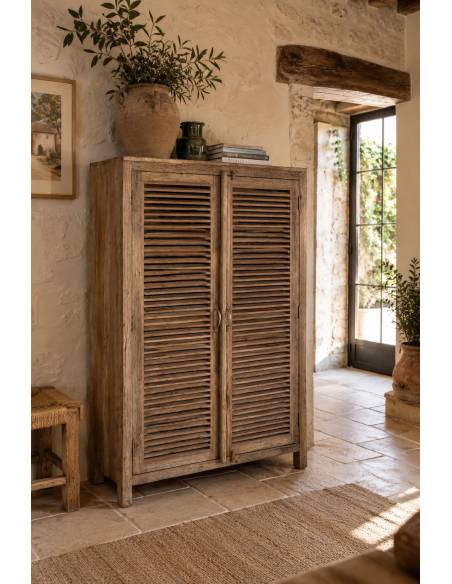 Armoire en vieux teck recyclé 2 portes persiennes