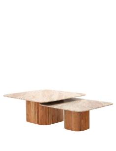 Duo de tables basse marbre et bois BELLAC