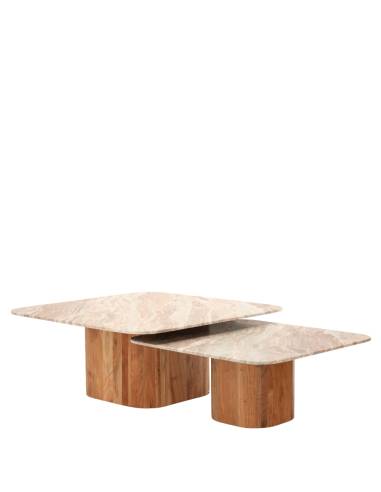 Duo de tables basse marbre et bois BELLAC
