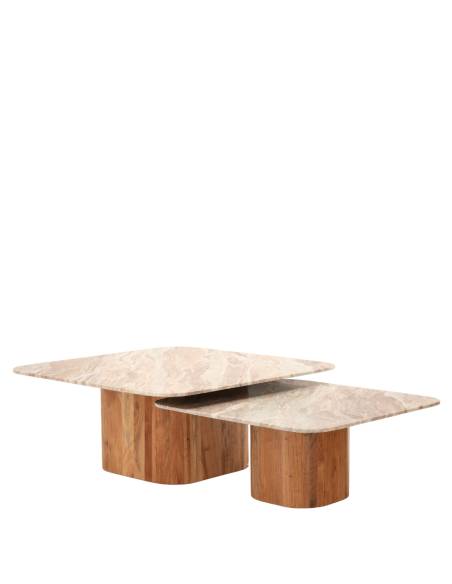 Duo de tables basse marbre et bois BELLAC