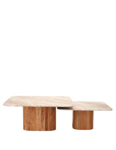 Duo de tables basse marbre et bois BELLAC