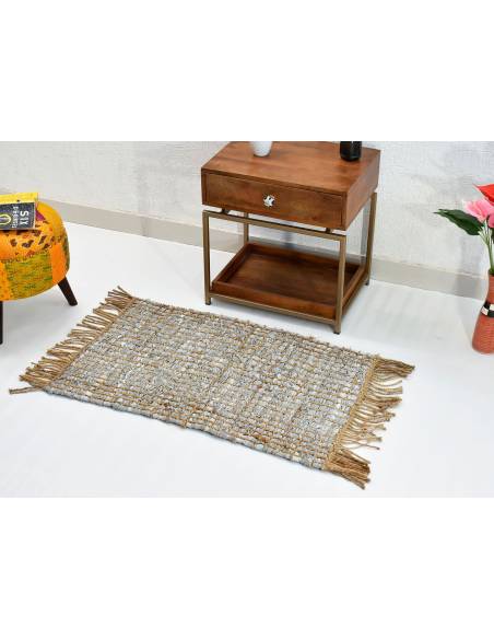 Tapis tressé en cuir et jute gris DURRY