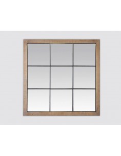 Miroir carré 9 vues en bois clair et métal noir