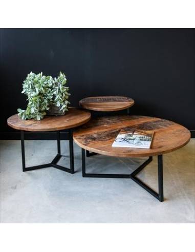 Table basse industrielle ronde (set de 3)