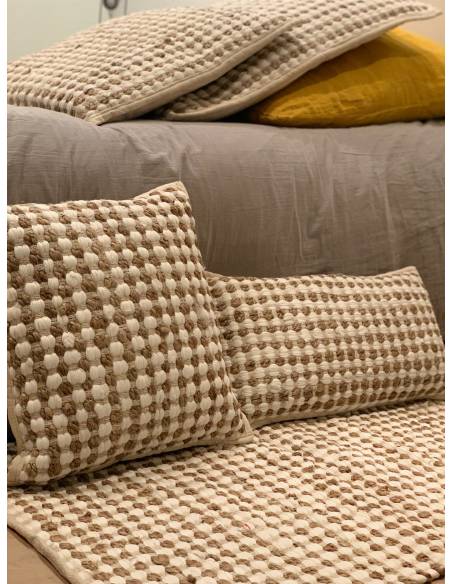Tapis tressé en coton et jute QUADRADO beige
